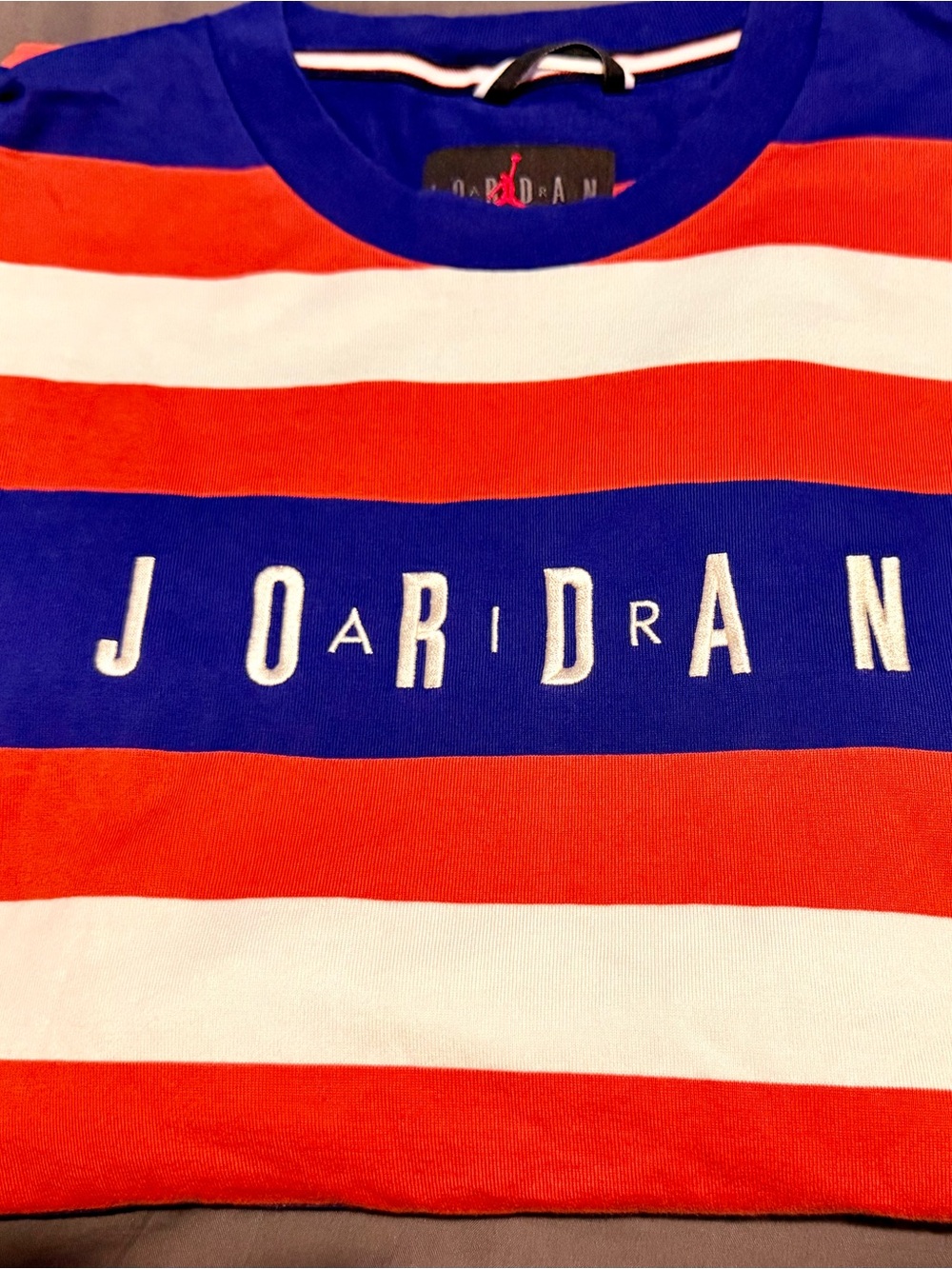 Jordan Blue, Red & White Horizontal Stripe Short-Sleeve Tee